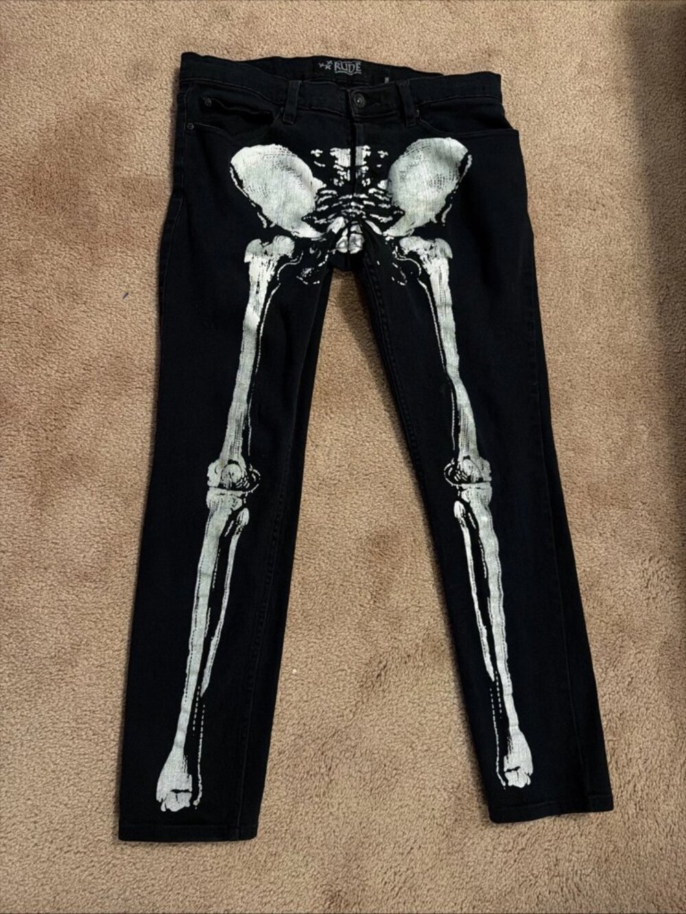 XXX RUDE Skeleton Skinny Jeans Mens 32x30 Black Hot Topic Goth Grunge Punk Metal